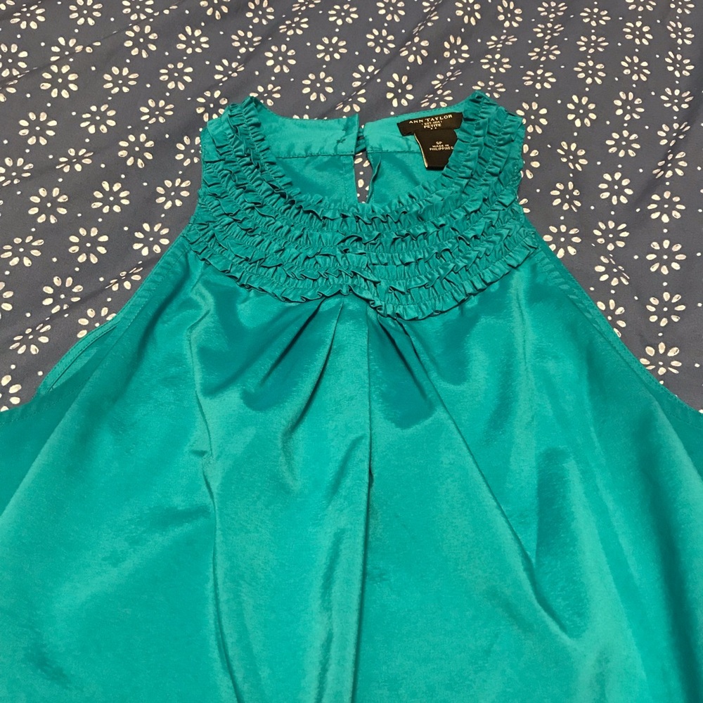 Ann Taylor ruffle neck sleeveless blouse